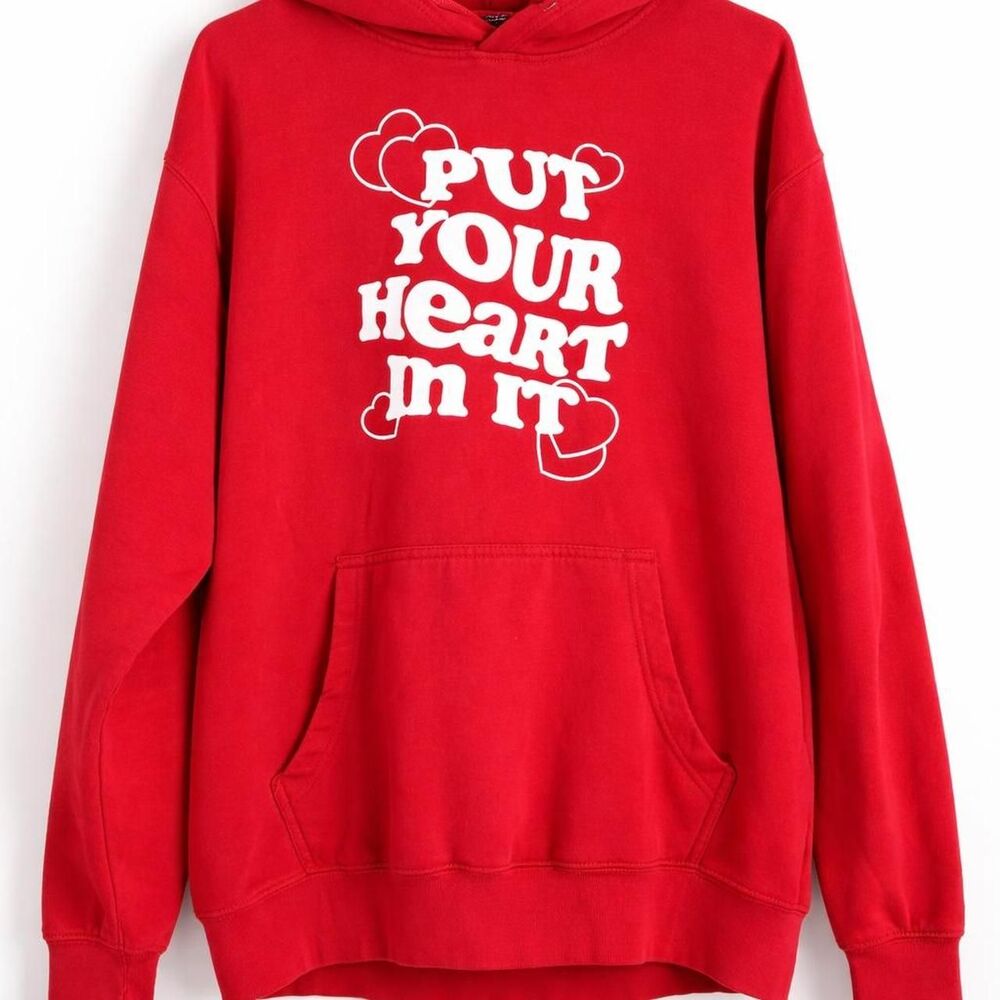 Lane Seven Red‎ Put Your Heart In It Graphic Hoodie Mens Large Fleece Pullover